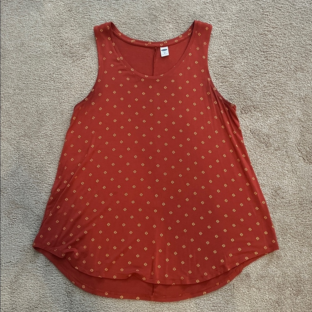 Old Navy Orange Sleeveless Luxe Top with Yellow Flower Pattern- size M, EUC